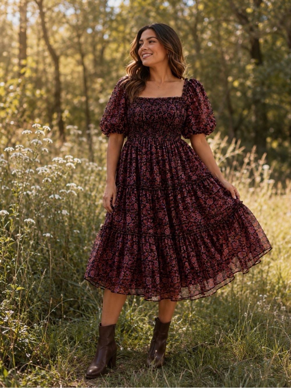 Ivy City Co Stephanie Dress NWT Floral Puff Sleeve Midi Dress L